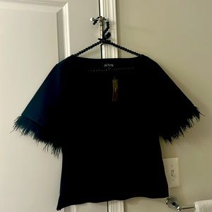 J crew Mariner jersey cropped boatneck shirt with feathers